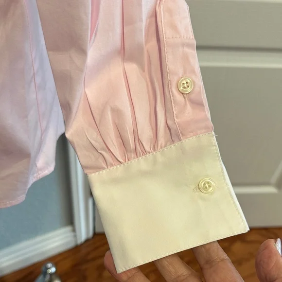 Rosie Pope Sz Medium Maternity Pink Button-Up Blouse w/White Collar & Cuffs NWT - Picture 3 of 12